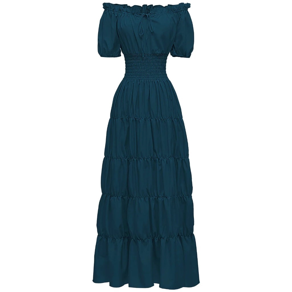 Womens Off Shoulder Boho Peasant Maxi Dress Smocked Waist Halloween
