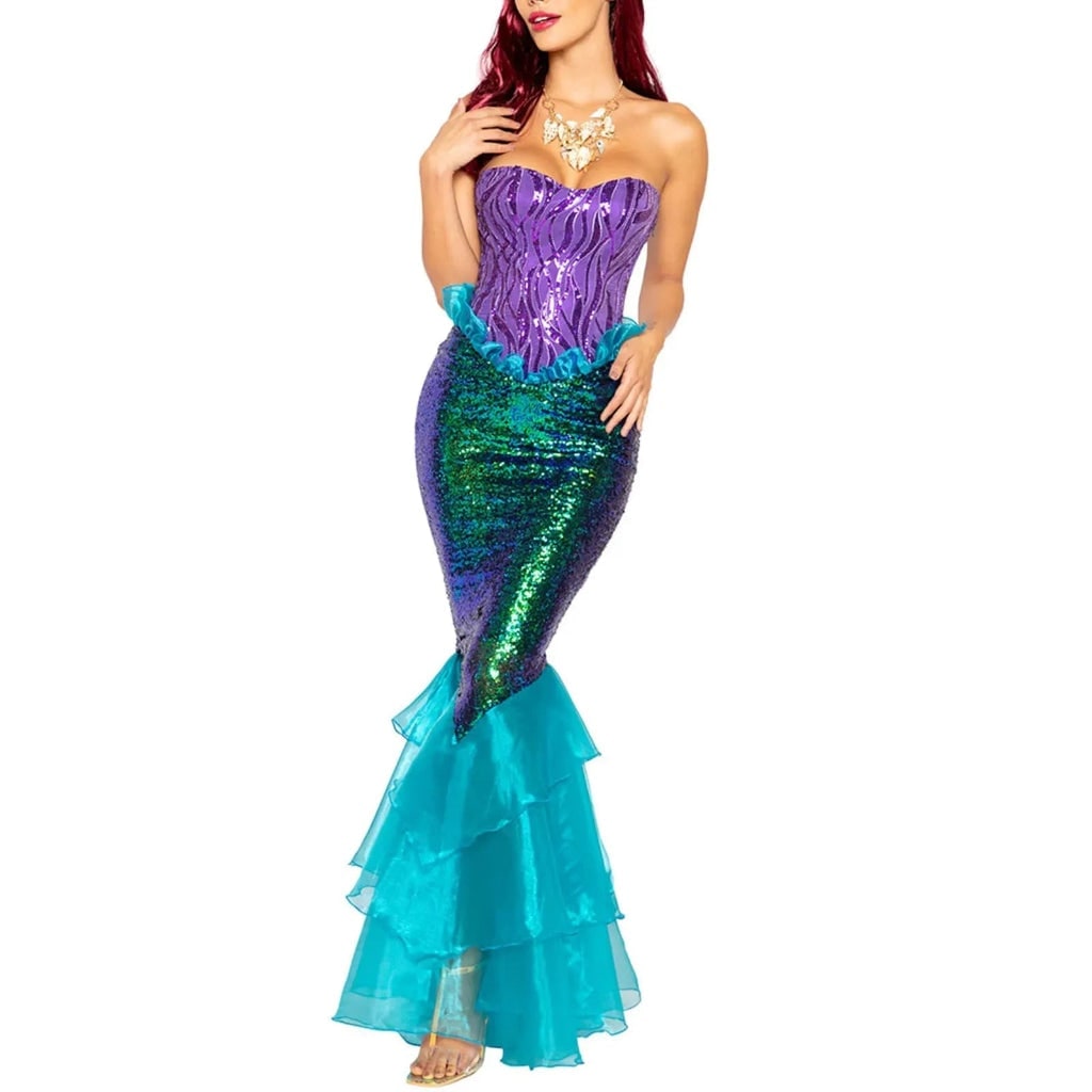 Womens Mermaid Costume Dress Sequins Strapless Sweetheart Neckline Lace Up Corset Back Halloween