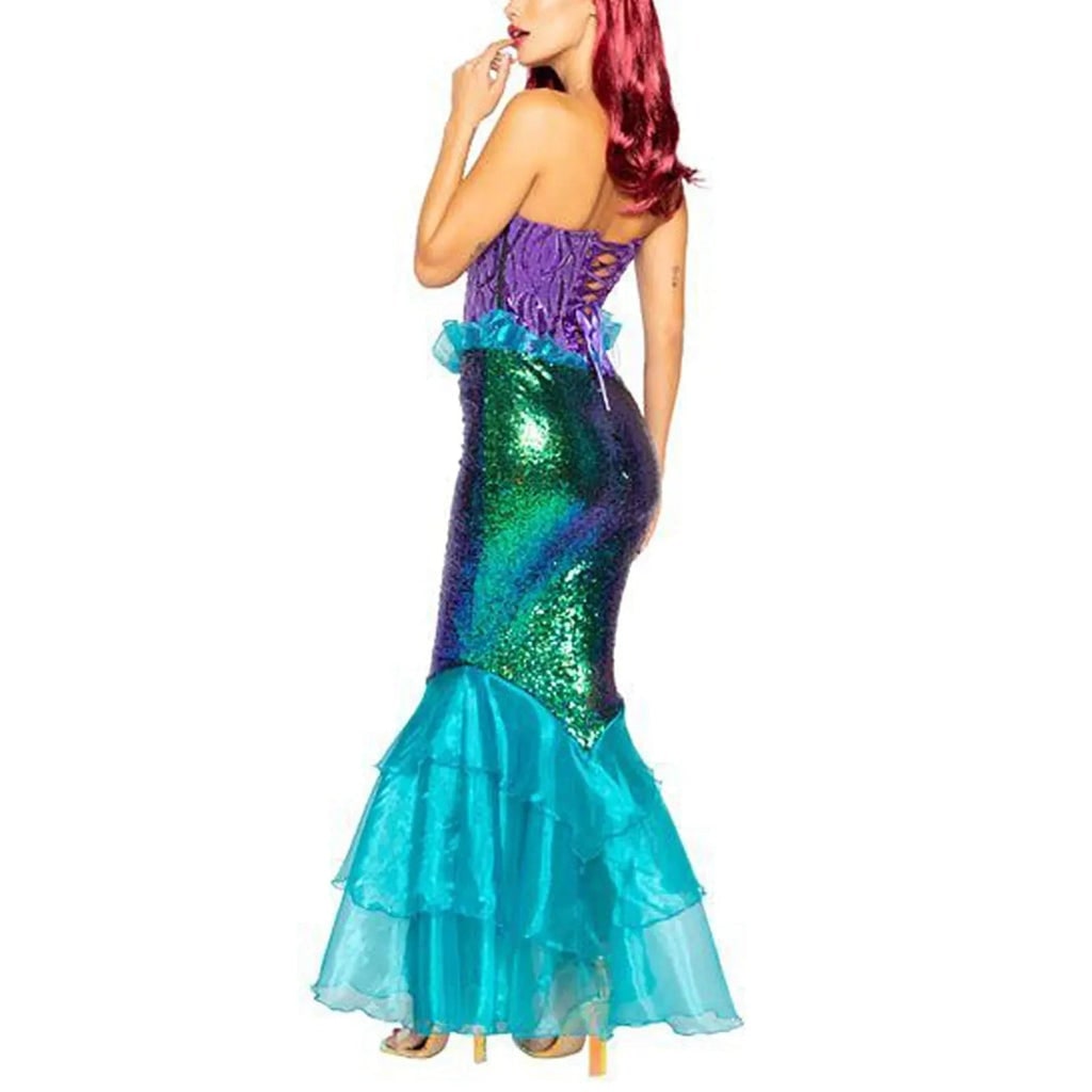 Womens Mermaid Costume Dress Sequins Strapless Sweetheart Neckline Lace Up Corset Back Halloween