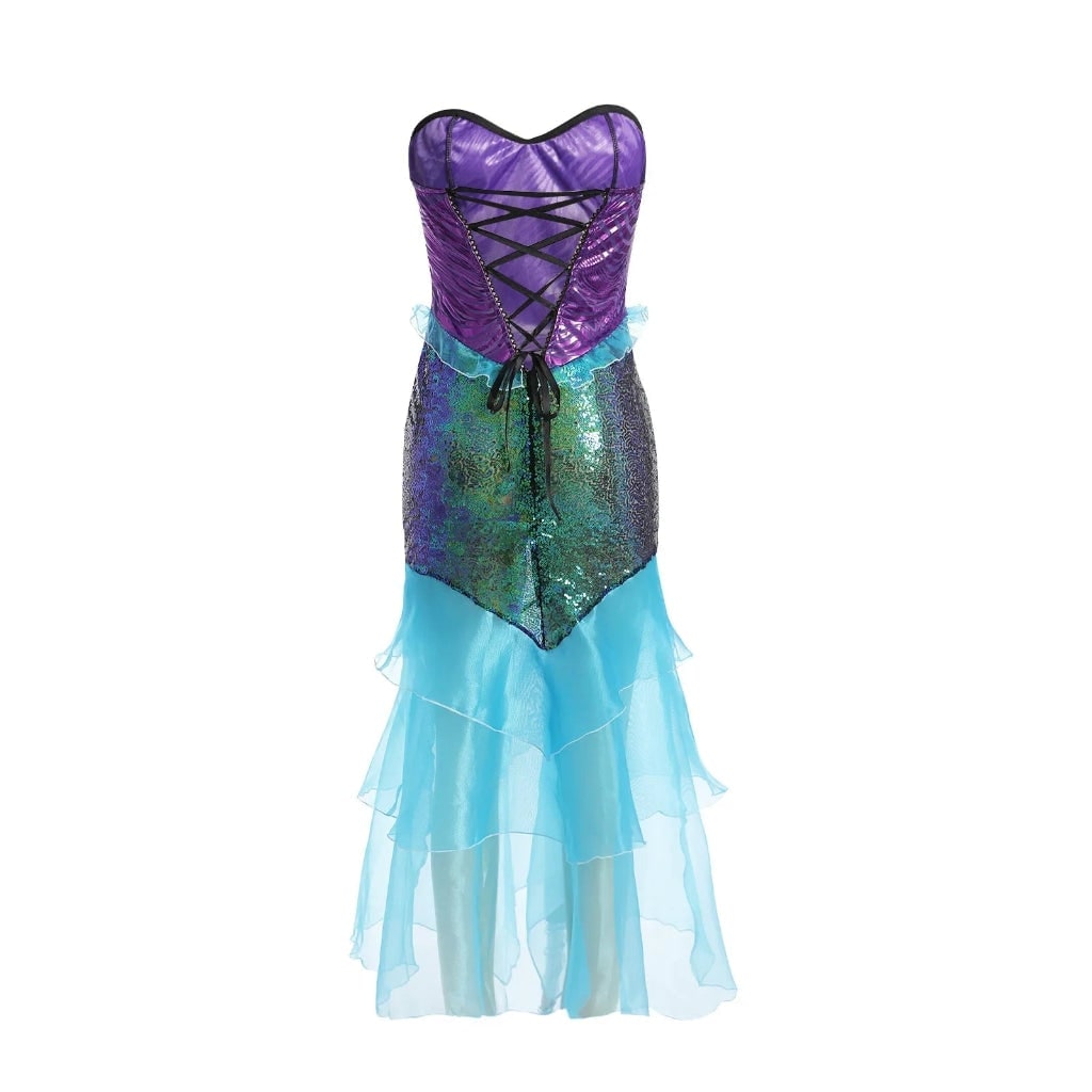 Womens Mermaid Costume Dress Sequins Strapless Sweetheart Neckline Lace Up Corset Back Halloween