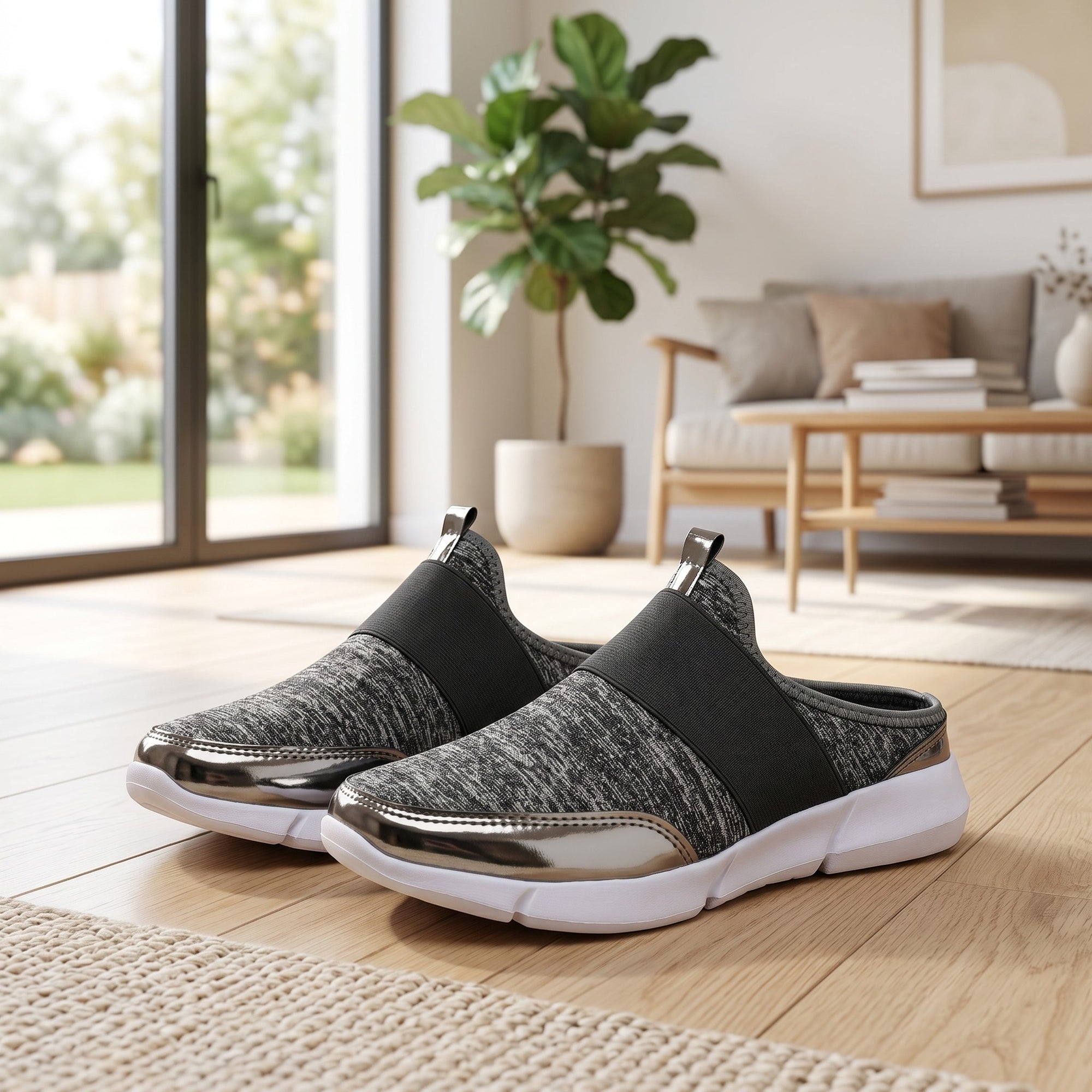 Women's summer slippers in a bright modern home